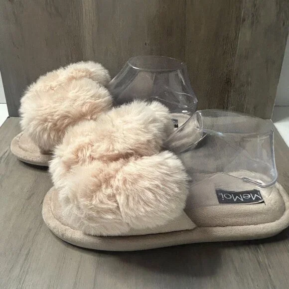 MeMoi Luxe Pom Pom Memory Foam Plush Slippers Medium Sizes 7-8 Soft Pink/Peach - Picture 5 of 8